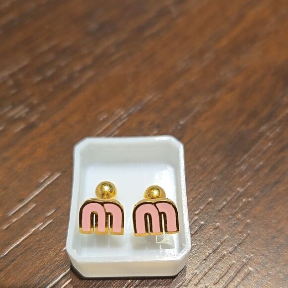 Gold and Pink Earrings - Picture 1 of 3